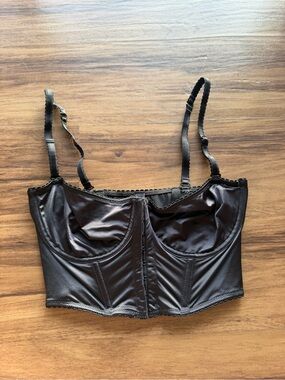 SKIMS Black Satin Longline Bustier Bra